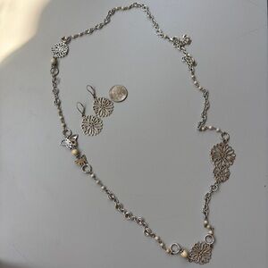 Brighton Fleur Sure Long Necklace Matching Earrings Butterfly Silver 2 Piece Set